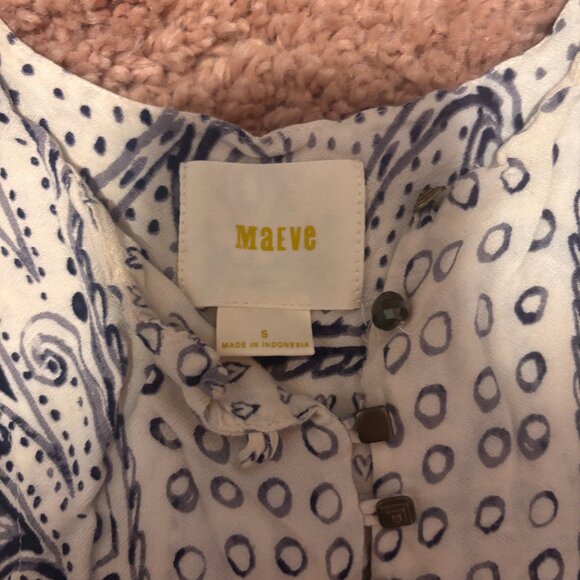 Maeve Anthropologie Small Morgan Top Blue & White Boho Button Down Flowy - Picture 4 of 8